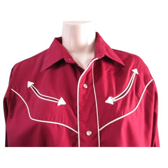 Vintage 70s Levis Pearl Snap Womans S Western Cowboy Rodeo Shirt Maroon White - Picture 6 of 16